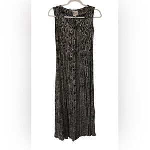 Vintage Maren women’s 6 sleeveless button up black & gray calf length dress